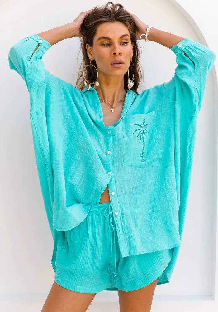 3 Palms Shirt  - Turquoise