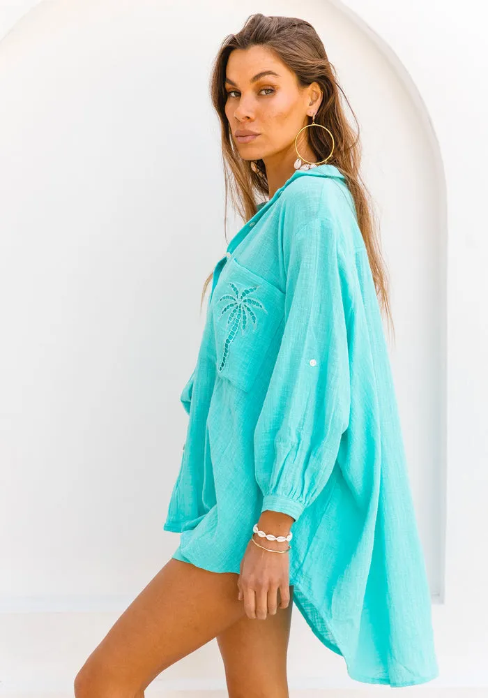 3 Palms Shirt  - Turquoise