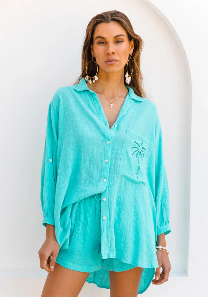 3 Palms Shirt  - Turquoise