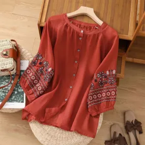 Araminta - Elegant Embroidered Summer Blouse for Women