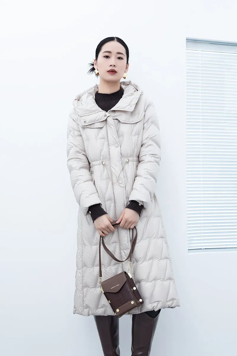 Beige Long Goose Down Jacket