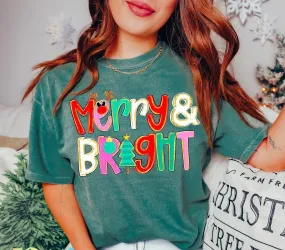 Bella Canvas or Comfort Colors Merry and Bright Christmas Tee/ Youth and Adult Sizes