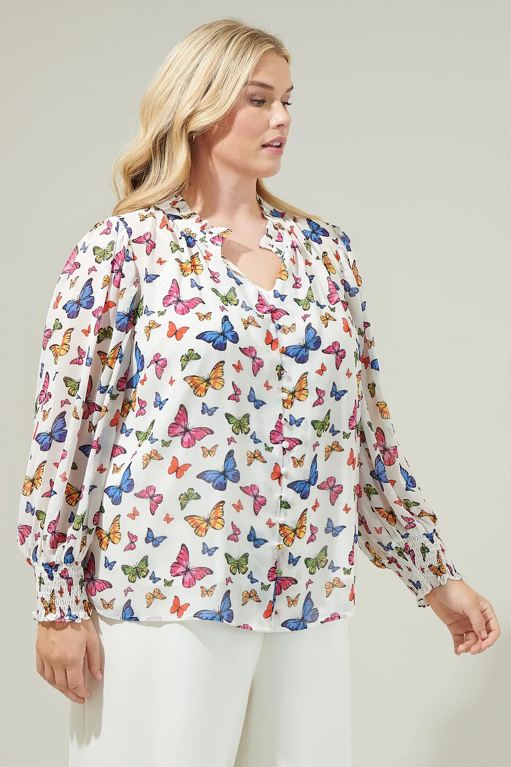 Bess Butterfly Long Sleeve Blouse Curve