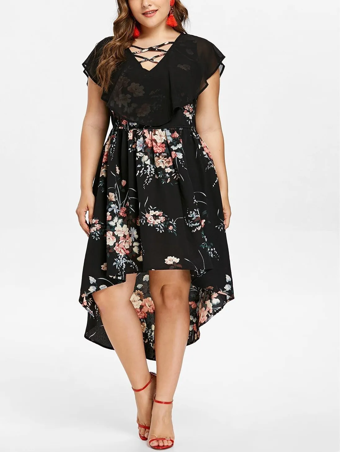 Big Size Printed Colorful Flower Dress