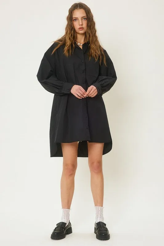 Black Colorful Poplin Shirt Mini Dress