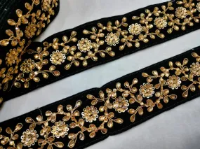 Black Embellished Fancy Work Lace