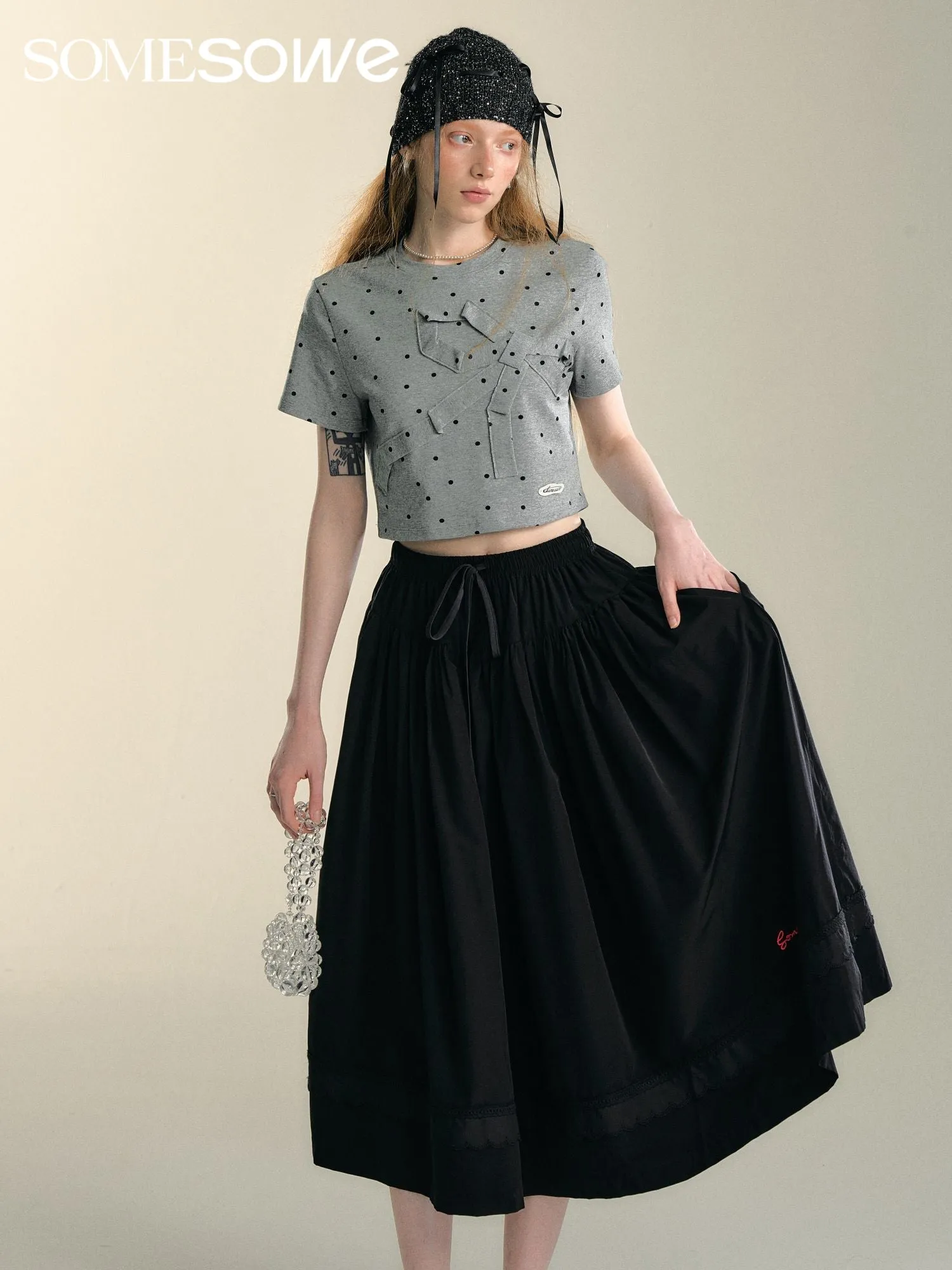 Black Lace Splicing Airy Skirt