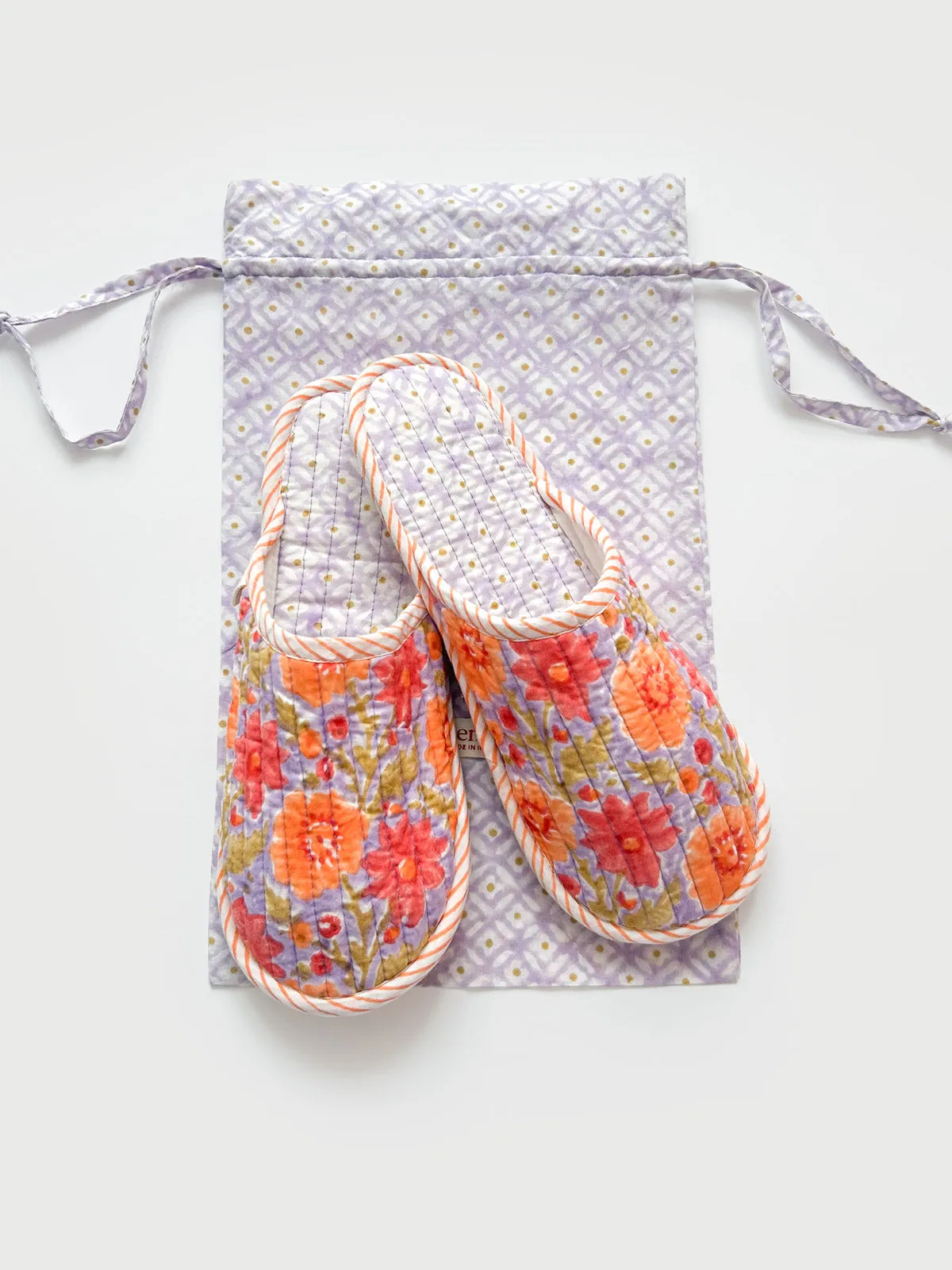 Block Print House Slippers, Lilac