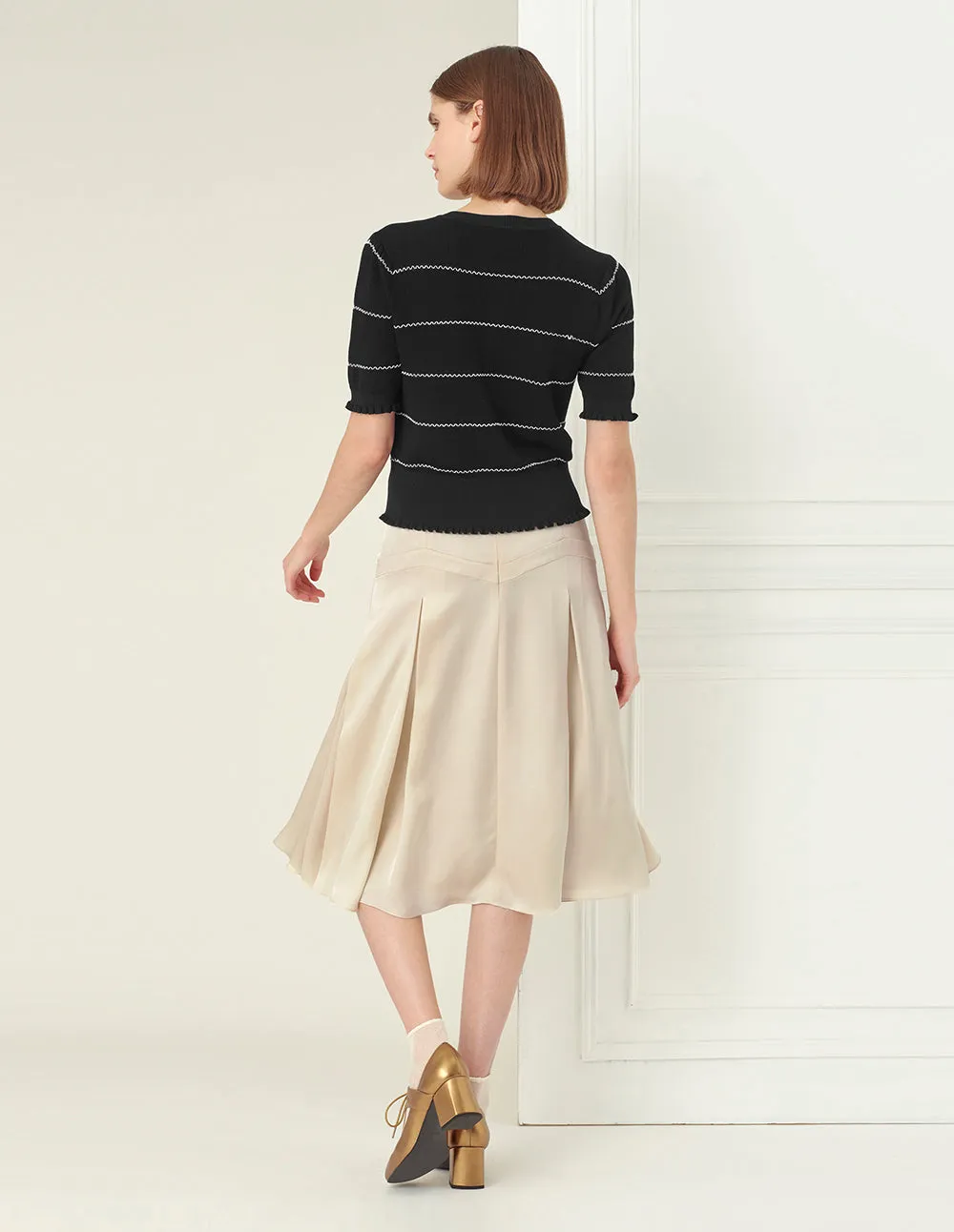 BORA AKSU Champagne airy hem pleated skirt