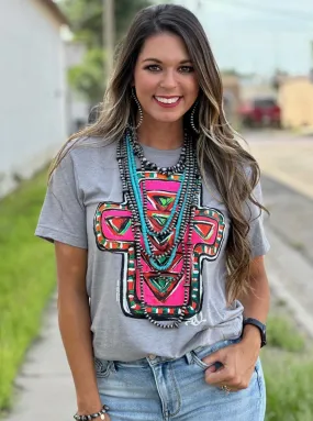 Callie's Pink Cross Grey Graphic Tee by Texas True Threads