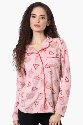 Canada Weather Gear Button Down Festive Pattern Pajama Top - Pink