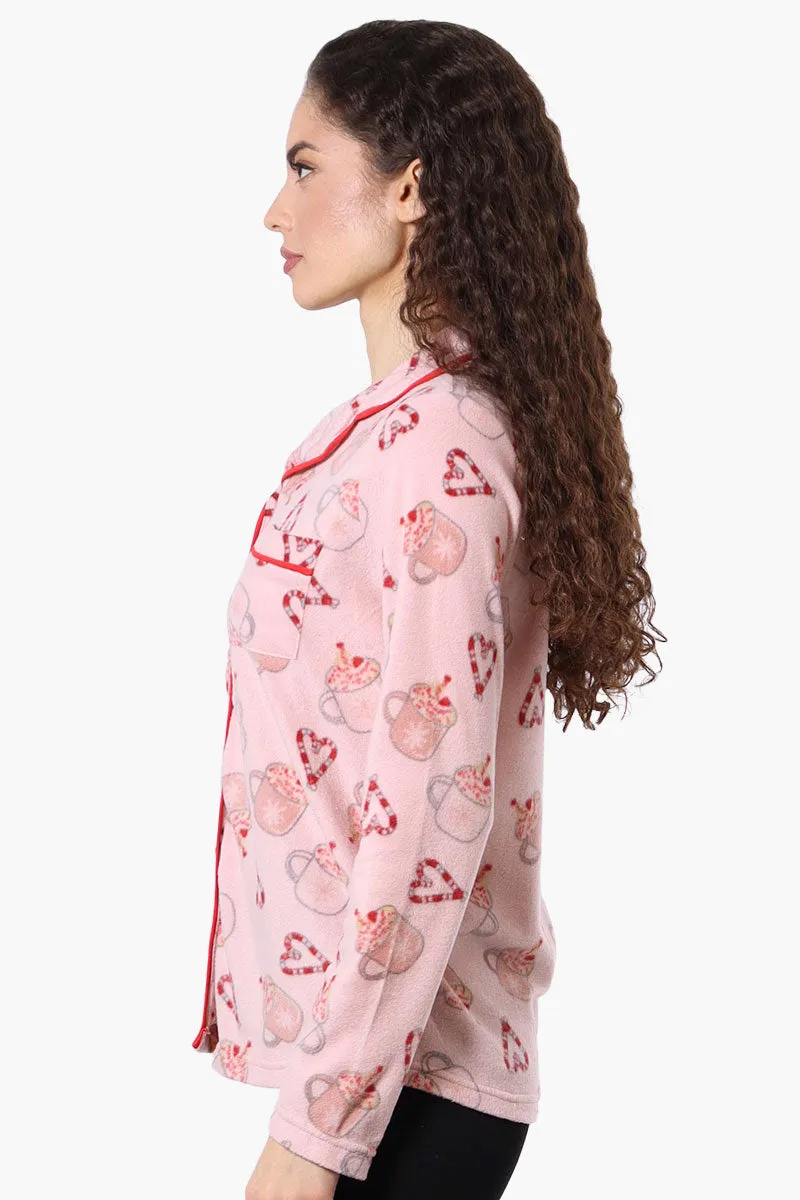 Canada Weather Gear Button Down Festive Pattern Pajama Top - Pink