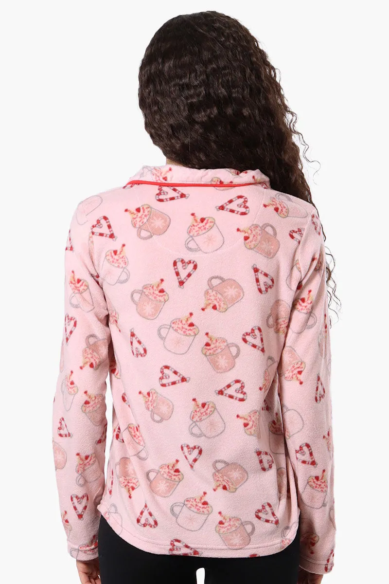 Canada Weather Gear Button Down Festive Pattern Pajama Top - Pink