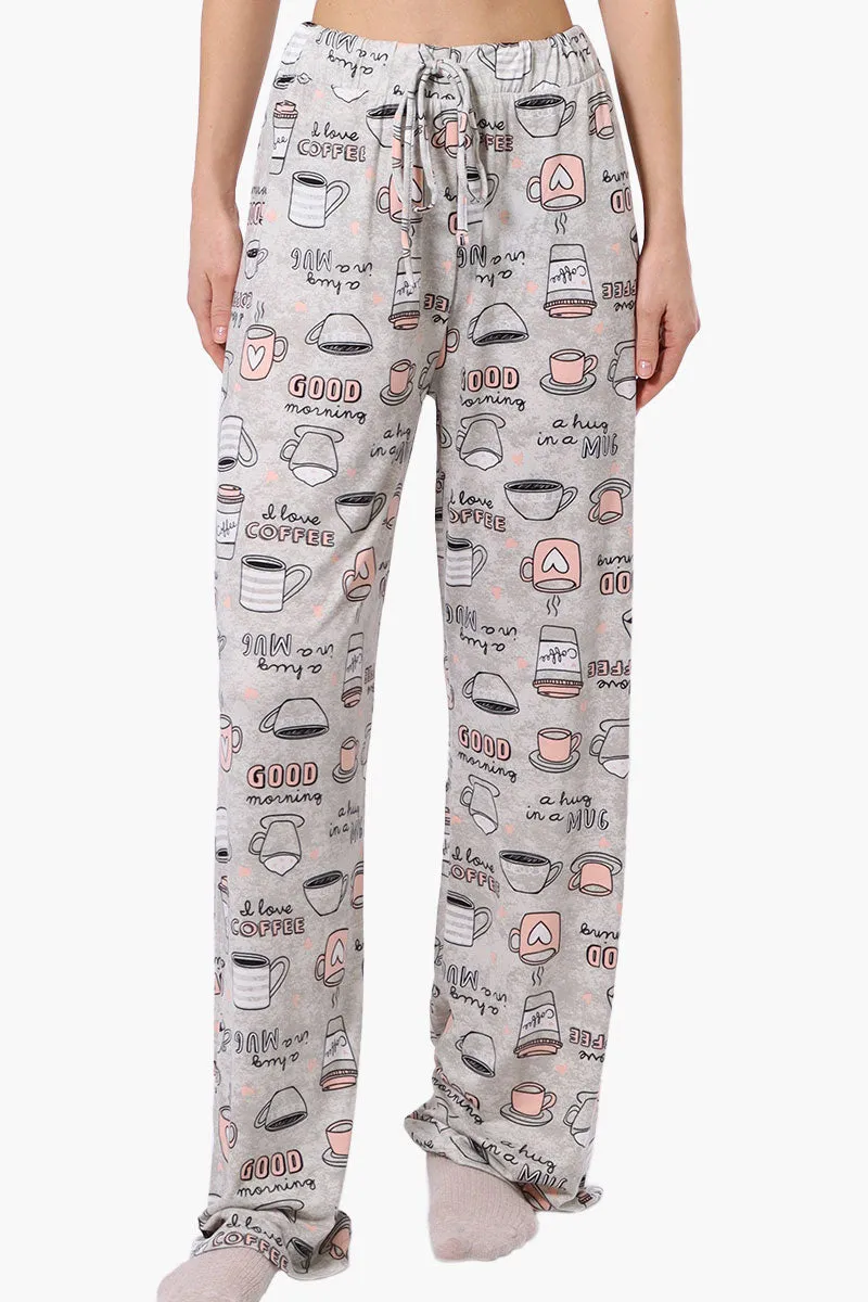 Canada Weather Gear Coffee Pattern Wide Leg Pajama Pants - Grey