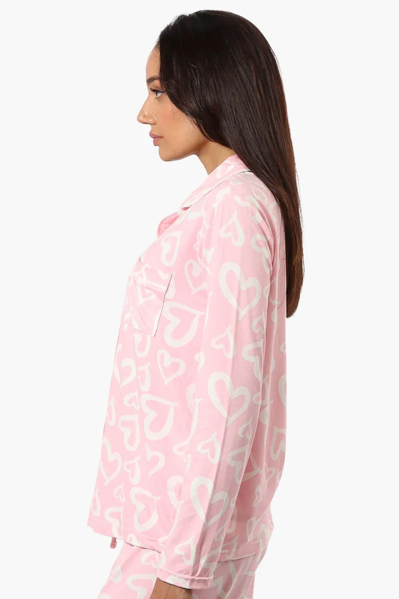 Canada Weather Gear Heart Pattern Button Down Pajama Top - Pink