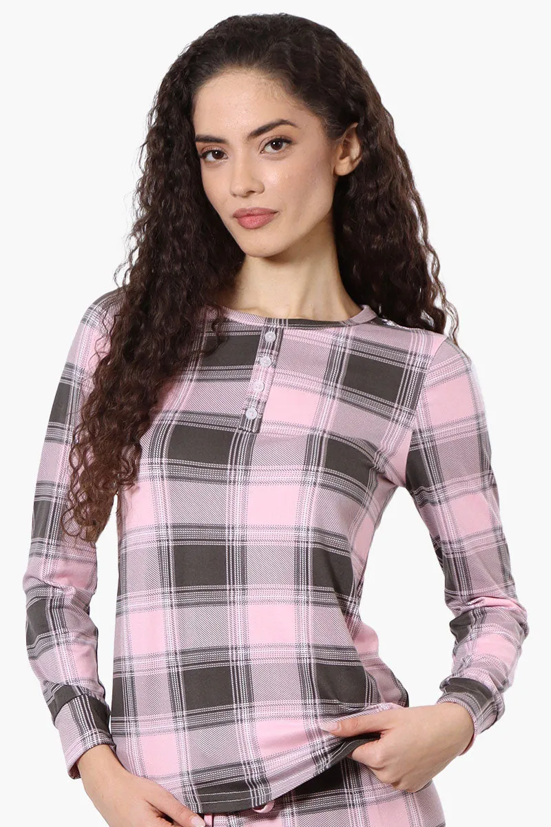 Canada Weather Gear Plaid Henley Pajama Top - Pink