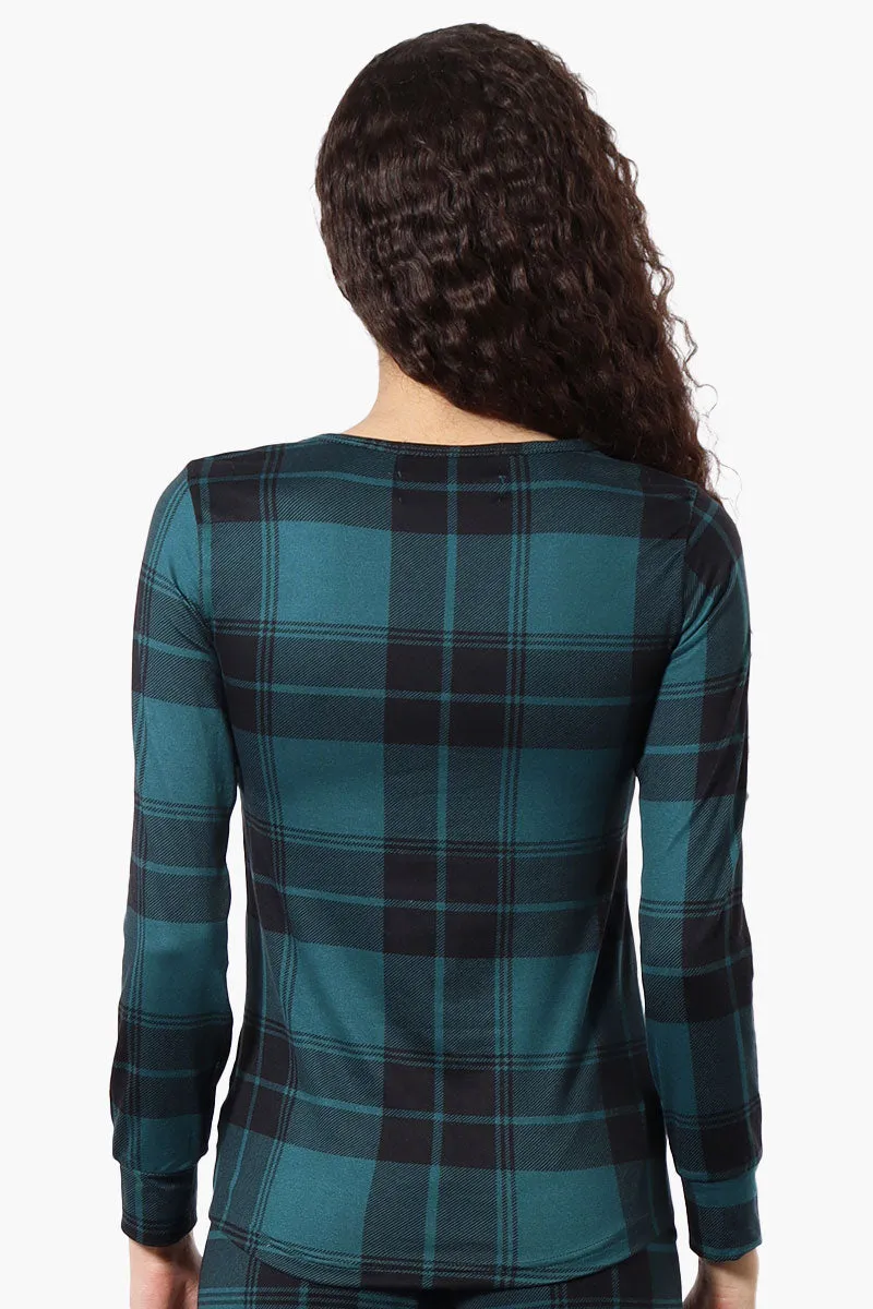 Canada Weather Gear Plaid Henley Pajama Top - Teal