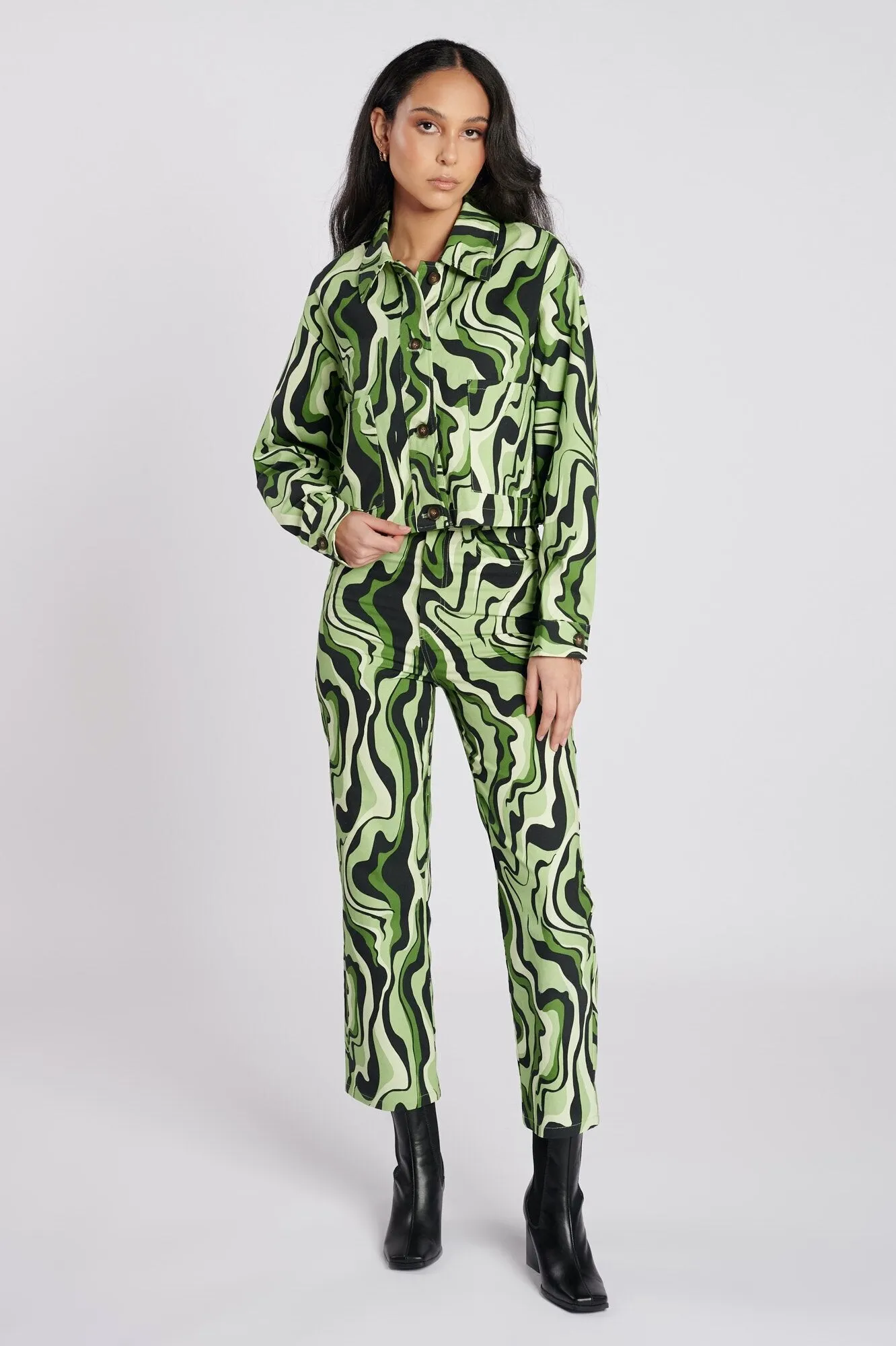 Certified Organic Swirl Print Shacket