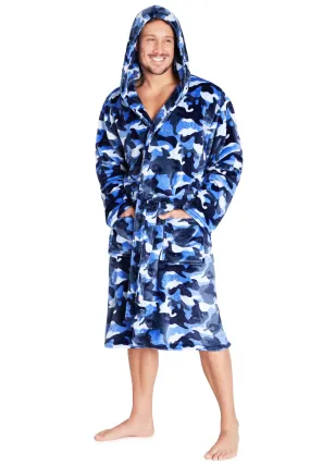 CityComfort Dressing Gown for Men, Mens Dressing Gowns with Blue Camouflage Print