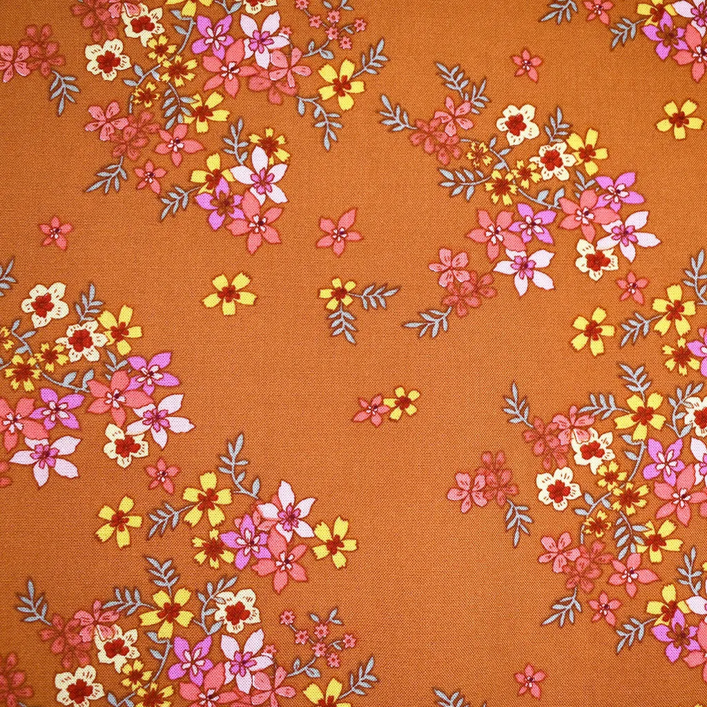 Colorful Branching Floral Rayon Challis Amber/Multi