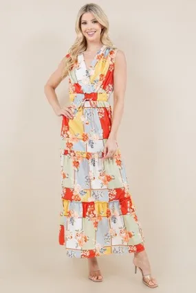 Colorful Patchwork Cinched Waist Maxi