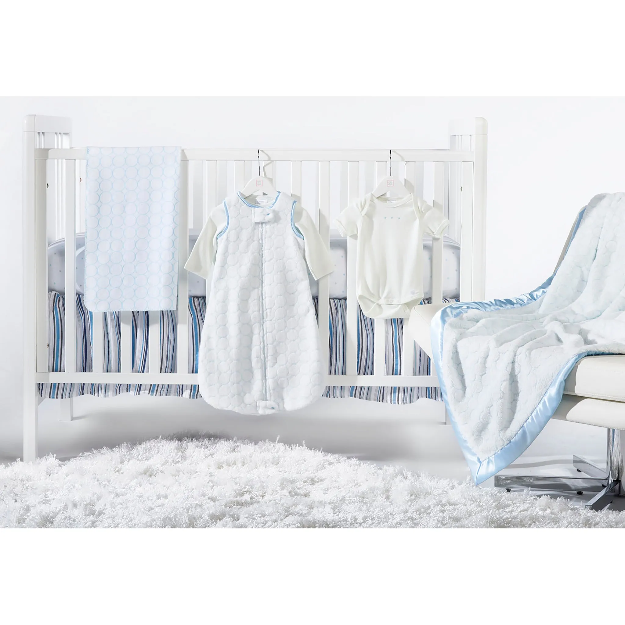 Crib Skirt - Jewel Tone Stripes - Blue, Gray, & True Blue - Final SALE