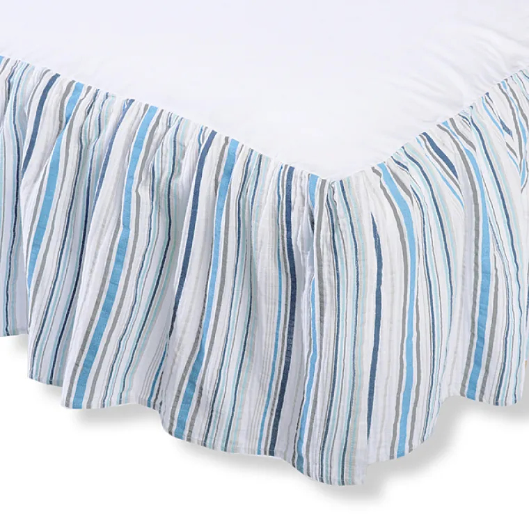 Crib Skirt - Jewel Tone Stripes - Blue, Gray, & True Blue - Final SALE