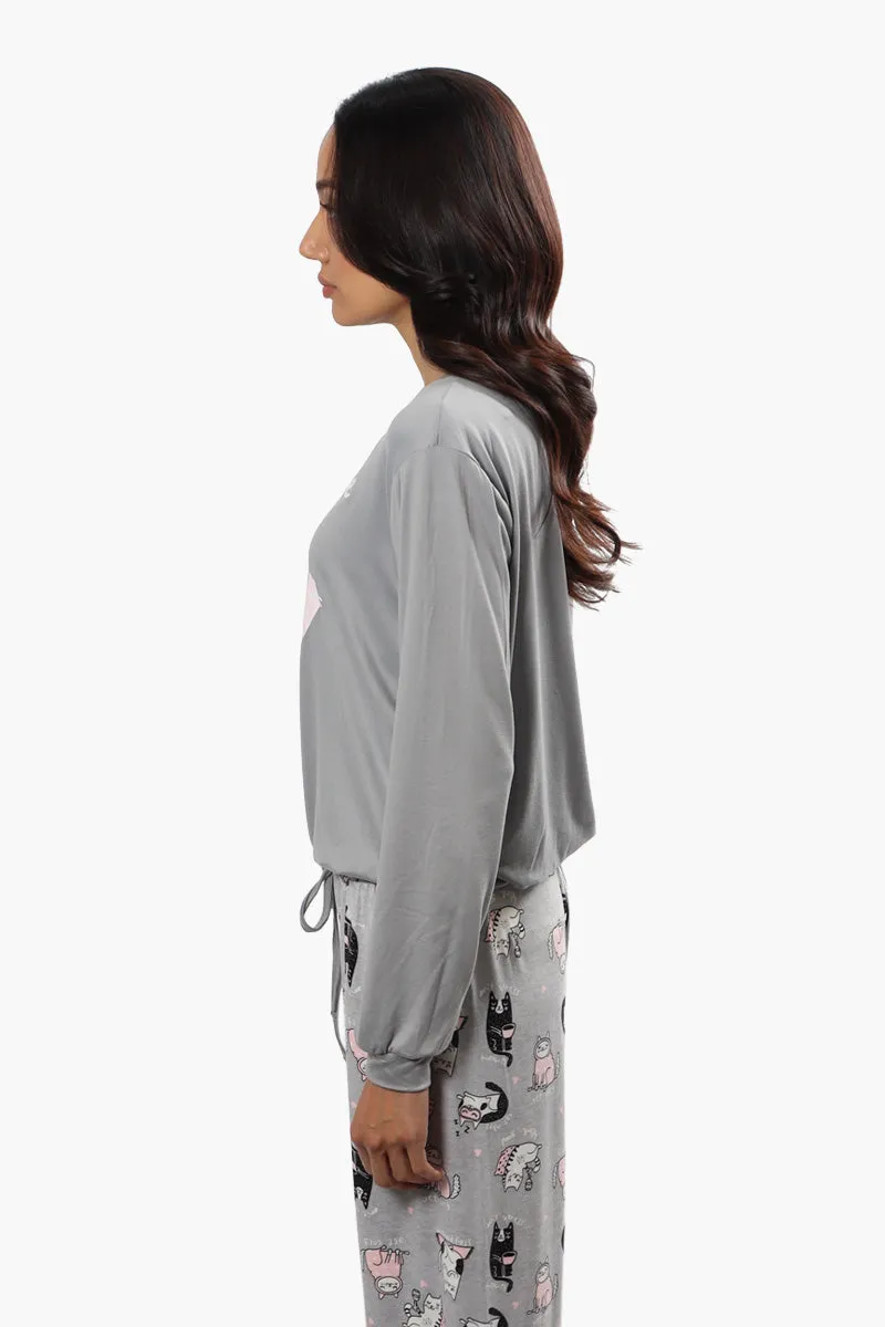 Cuddly Canuckies Feline Fine Print Pajama Top - Grey