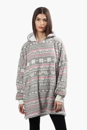 Cuddly Canuckies Festive Print Oversized Pajama Hoodie - Grey