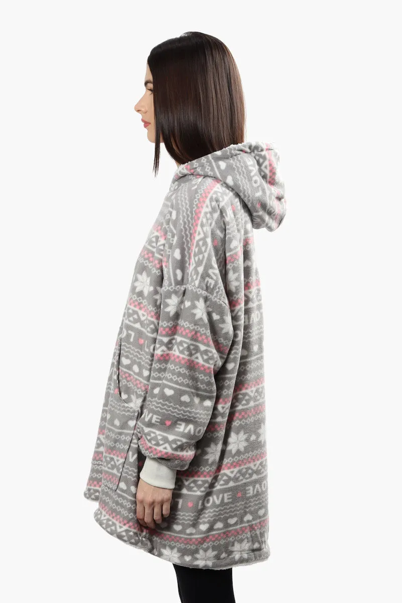 Cuddly Canuckies Festive Print Oversized Pajama Hoodie - Grey