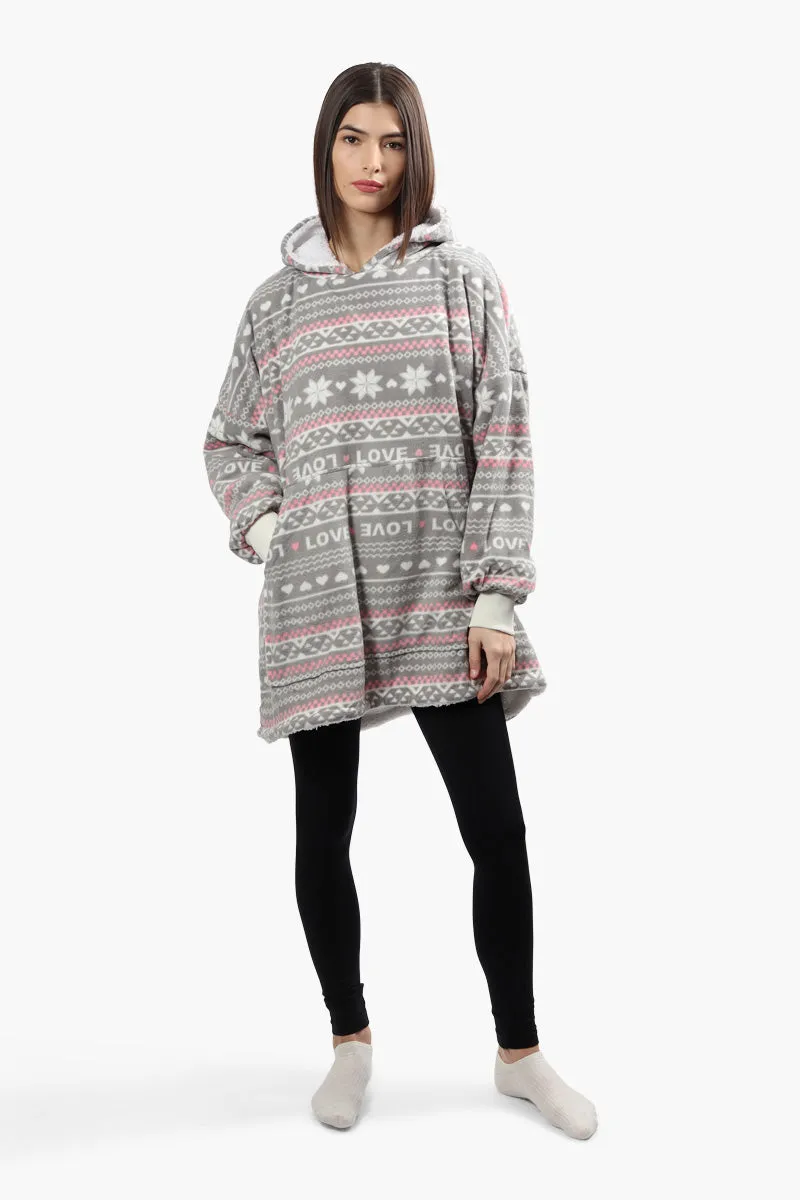 Cuddly Canuckies Festive Print Oversized Pajama Hoodie - Grey