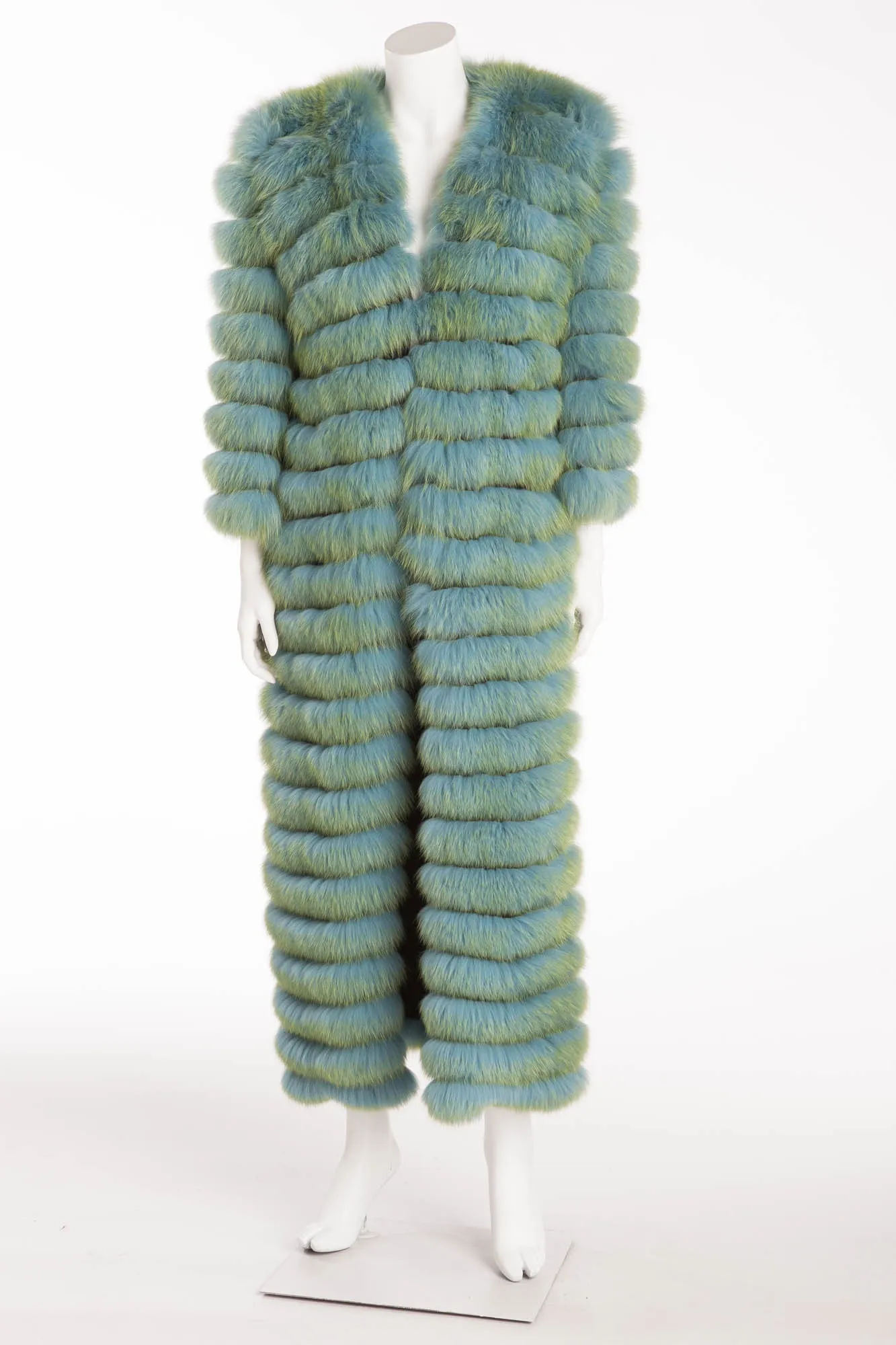 Dolce & Gabbana - Long Green and Blue Natural Fur Coat- IT 40