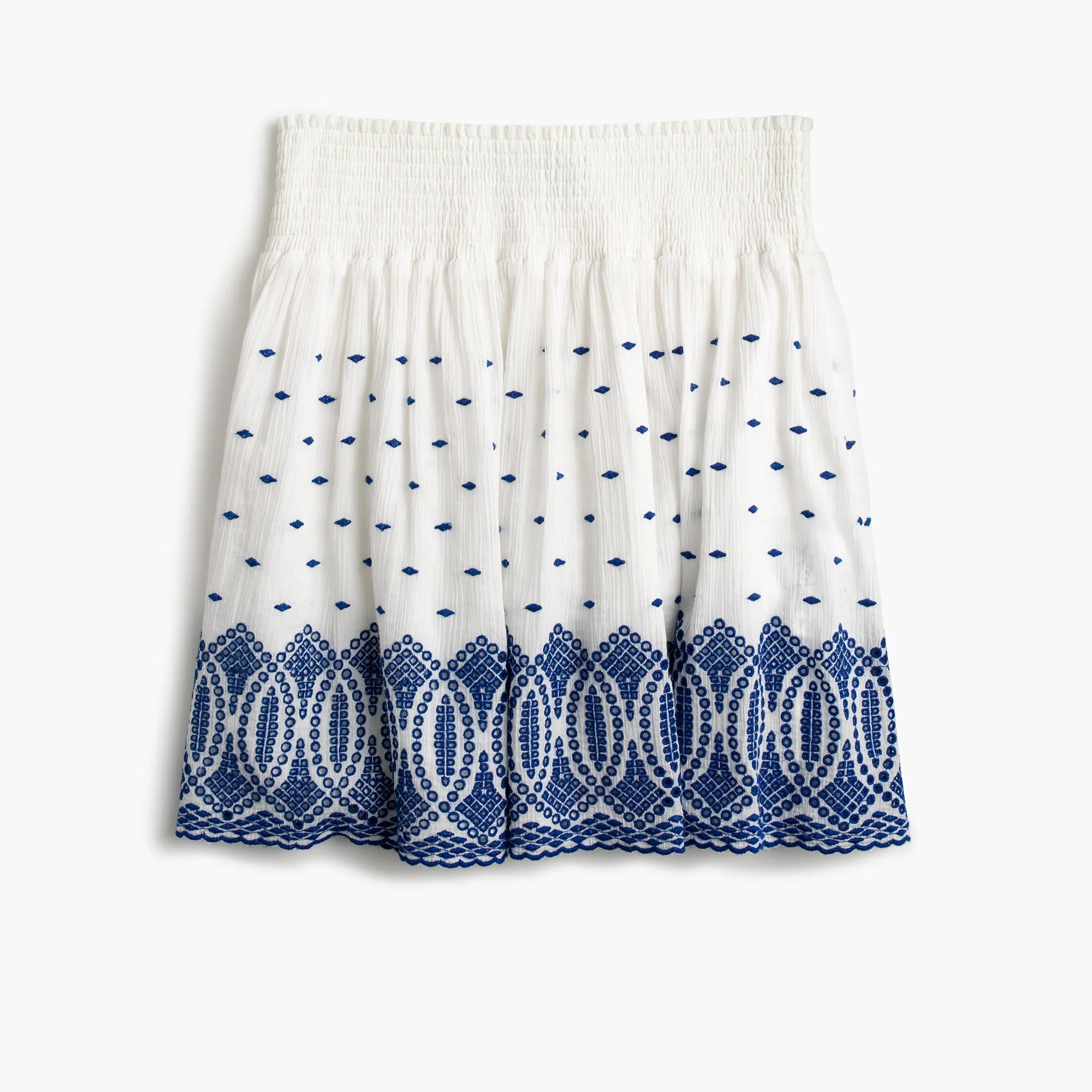 Embroidered gauze eyelet mini skirt