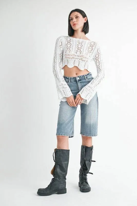 Emory Park Scoop Neck Crochet Cropped Top