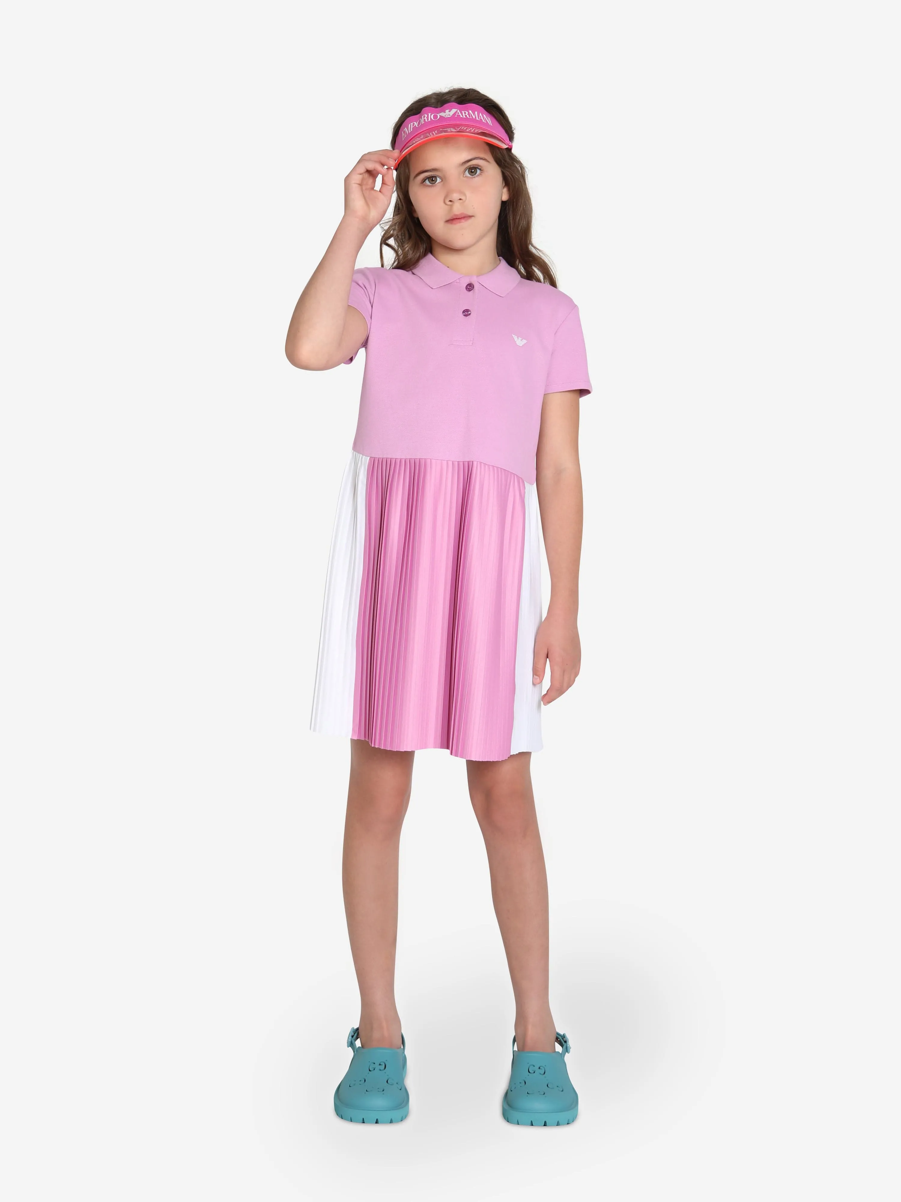 Emporio Armani Girls Pleated Dress In Pink