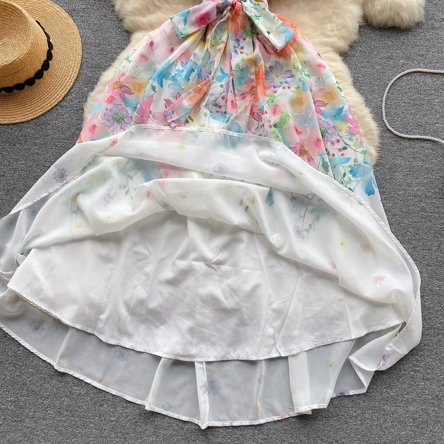 Fairy Colorful Floral Chiffon Dress