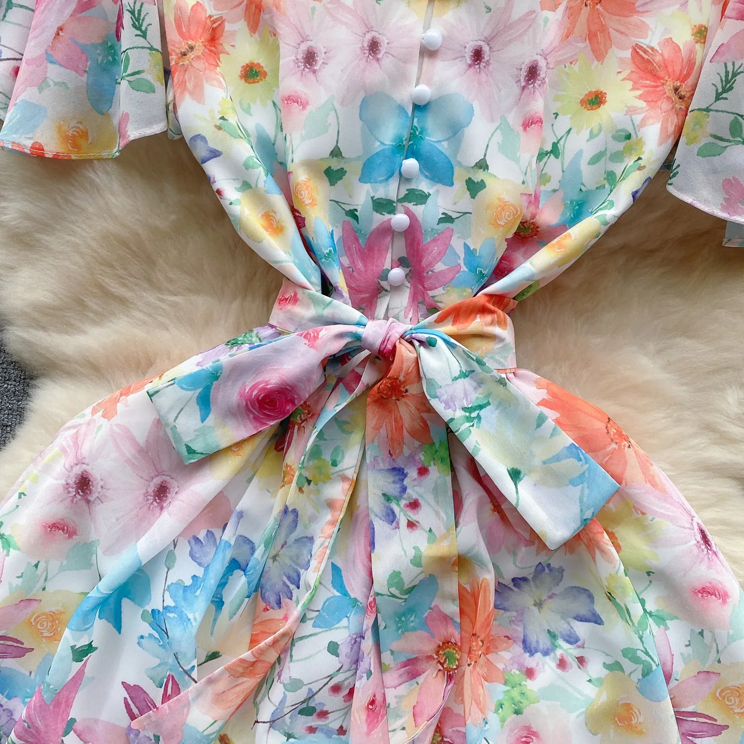 Fairy Colorful Floral Chiffon Dress