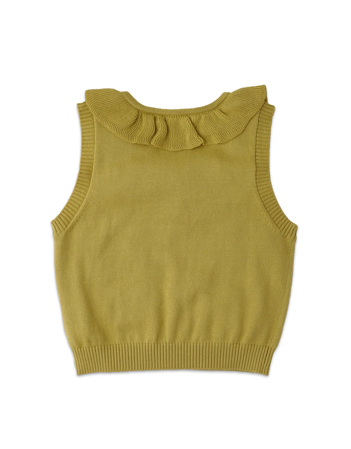 GIRLS PEAR INTARSIA SLEEVELESS TOP WITH RUFFLES