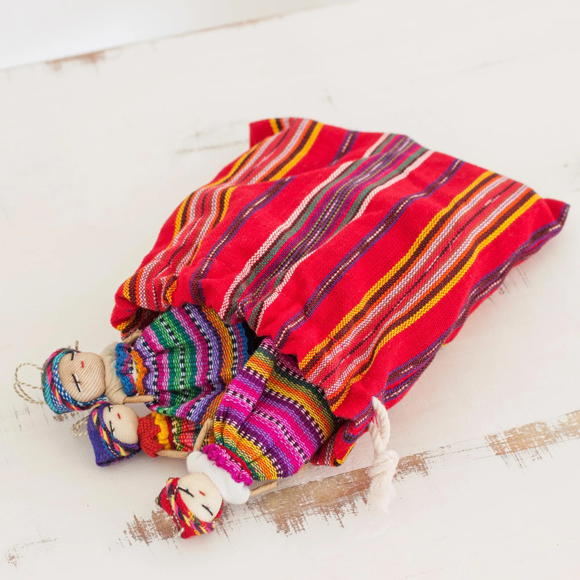 Hand Made Cotton Figurines and Bag (Set of 12) Guatemala - Worry Doll Dancers | NOVICA