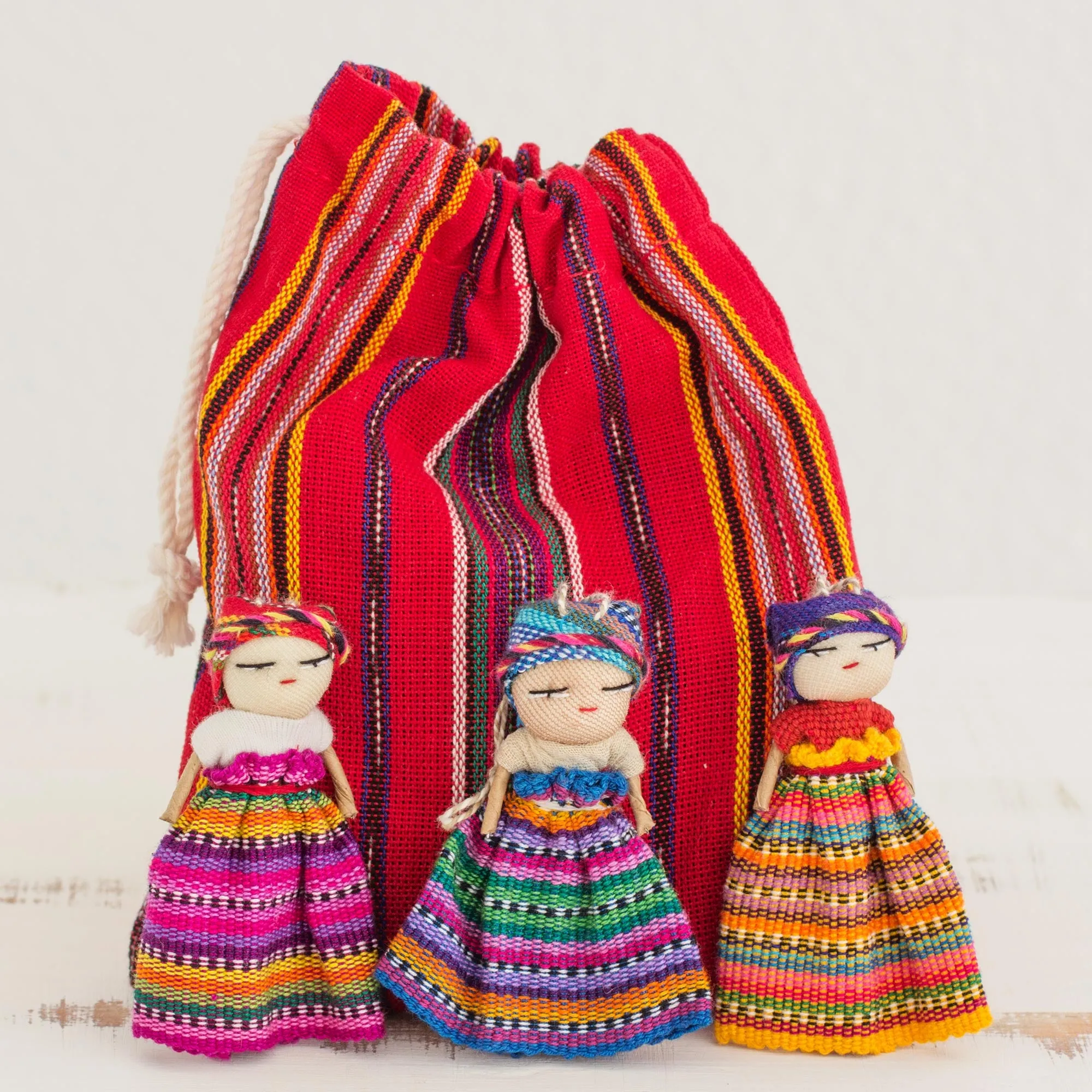 Hand Made Cotton Figurines and Bag (Set of 12) Guatemala - Worry Doll Dancers | NOVICA