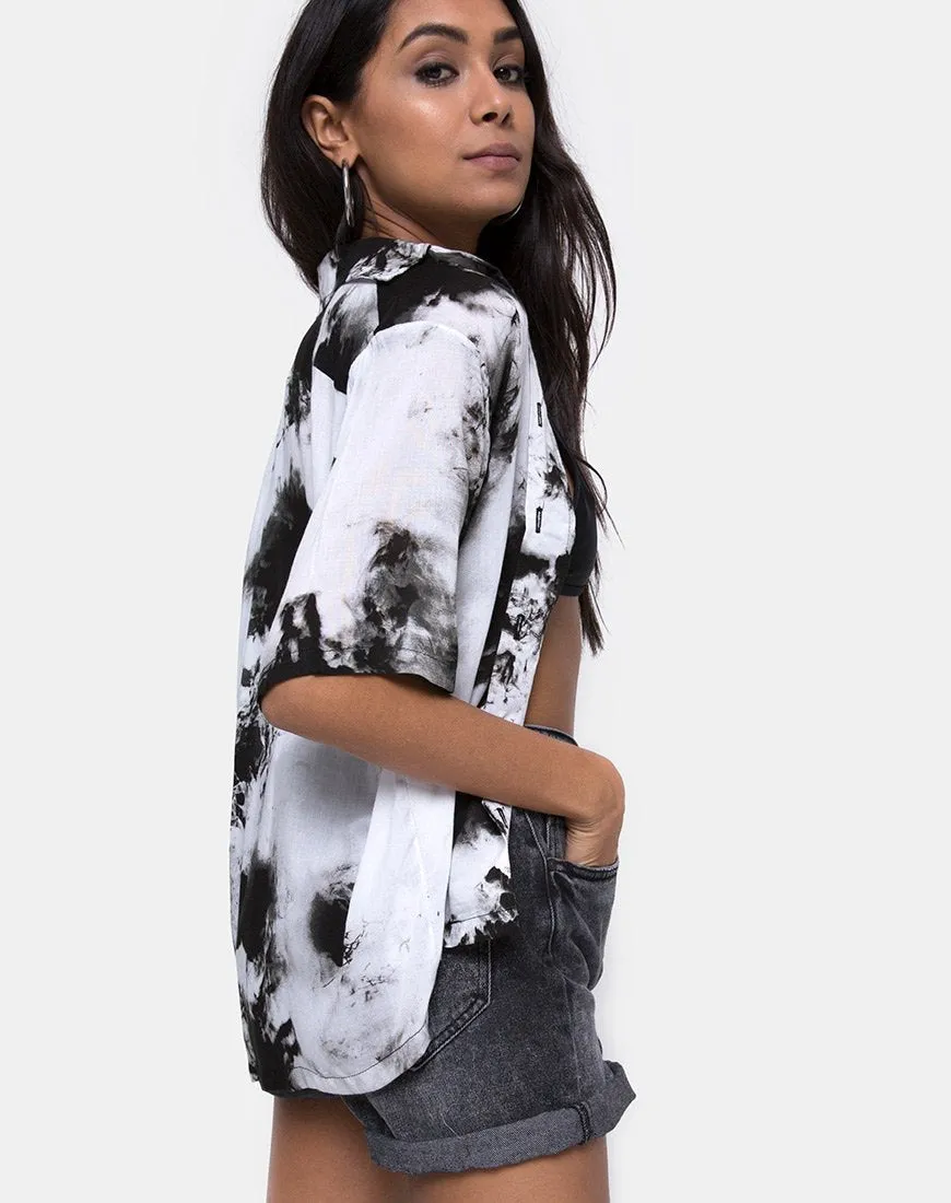 Hawaiian Shirt in Mono Tie Dye Black and White