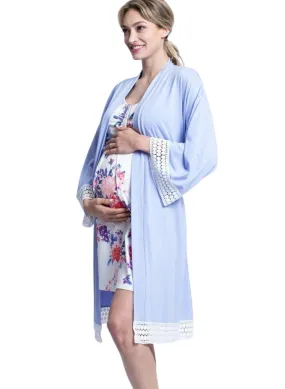 Hospital Pack Nursing Dress   Robe - Blue Pink