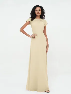 Illusion Neckline Chiffon Dresses with Cap Sleeves-Champagne Plus Size