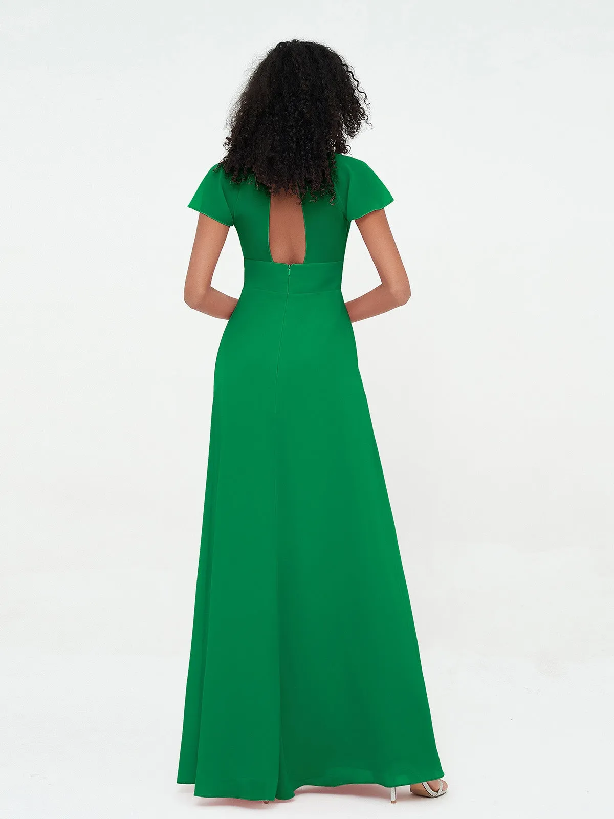 Illusion Neckline Chiffon Dresses with Cap Sleeves-Emerald Plus Size