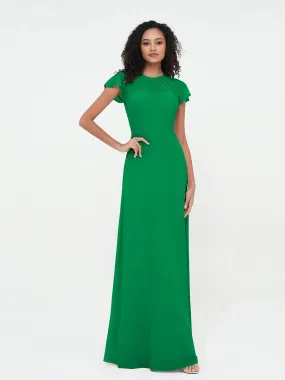 Illusion Neckline Chiffon Dresses with Cap Sleeves-Emerald Plus Size