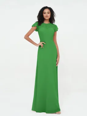 Illusion Neckline Chiffon Dresses with Cap Sleeves-Green