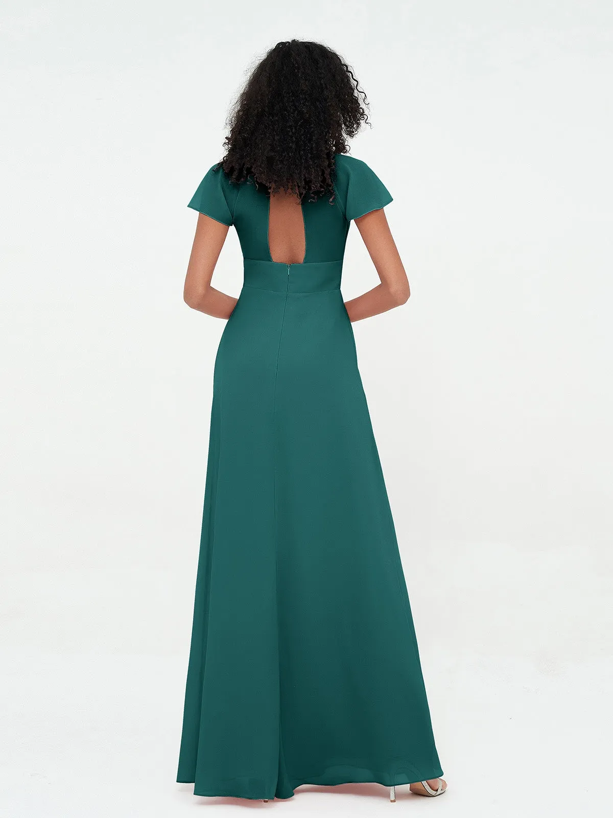 Illusion Neckline Chiffon Dresses with Cap Sleeves-Peacock Plus Size