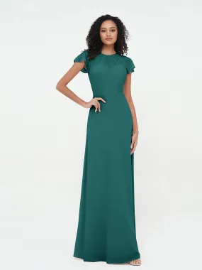 Illusion Neckline Chiffon Dresses with Cap Sleeves-Peacock Plus Size