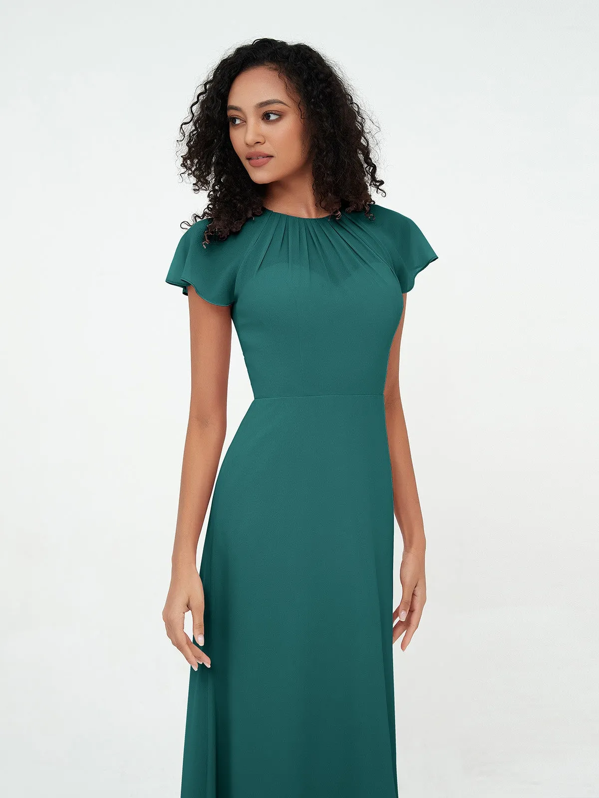 Illusion Neckline Chiffon Dresses with Cap Sleeves-Peacock Plus Size