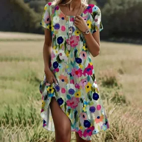 Ivyshape | Colorful Belly-Covering Flower Dress